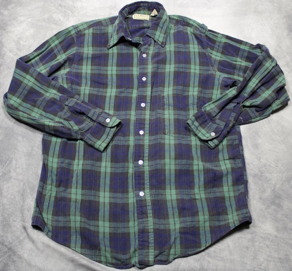 Vintage L.L.Bean Flannel Shirt Mens M Black Watch Tartan Plaid Long Sleeve USA
